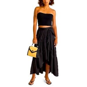 Express Elegant Black Super High Waisted Jacquard 
Tiered Wrap Maxi Skirt